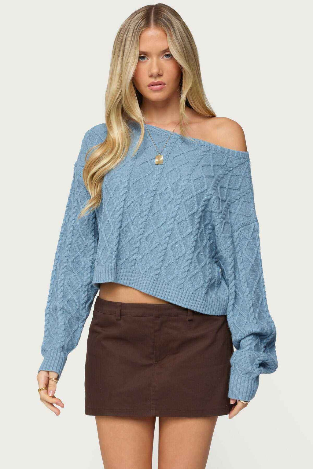 Oversized Off Shoulder Cable Knit Sweater