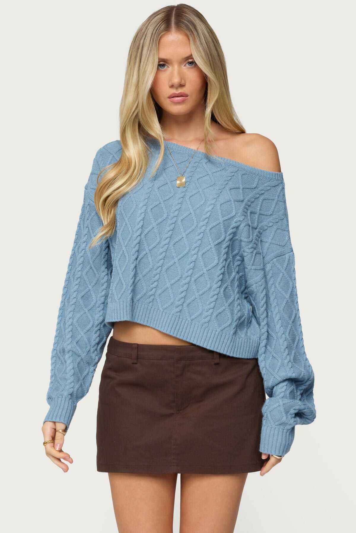 Oversized Off Shoulder Cable Knit Sweater