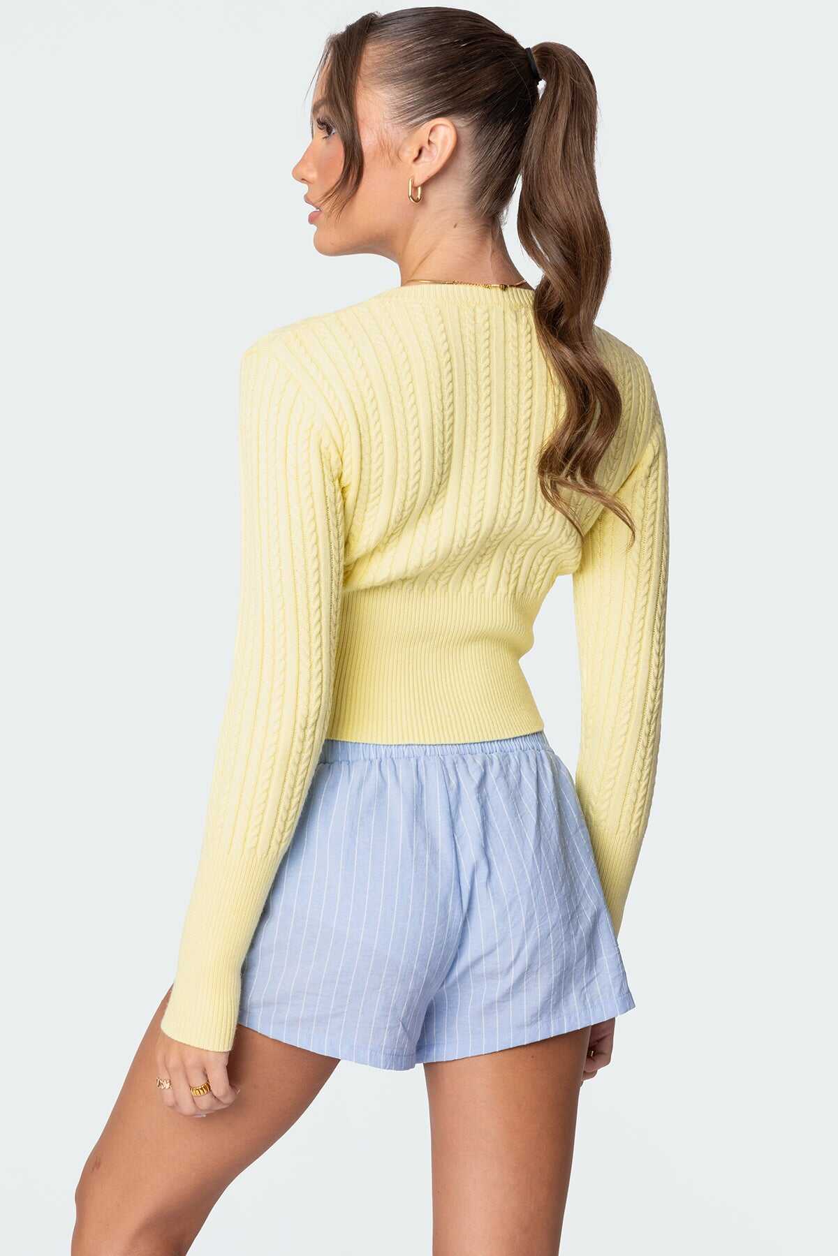 Light Yellow Cable Short  Knit Sweater