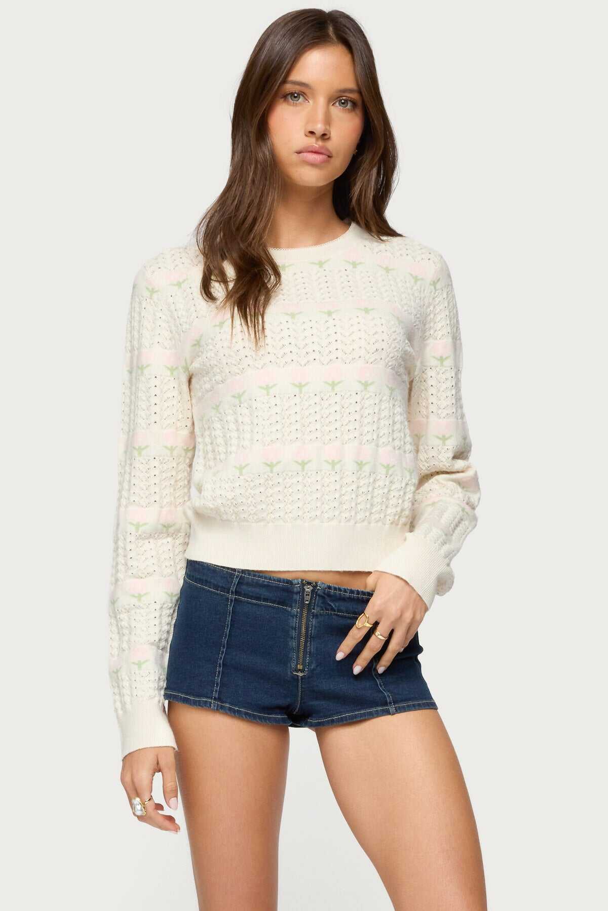 Flower Textured Knit Sweater