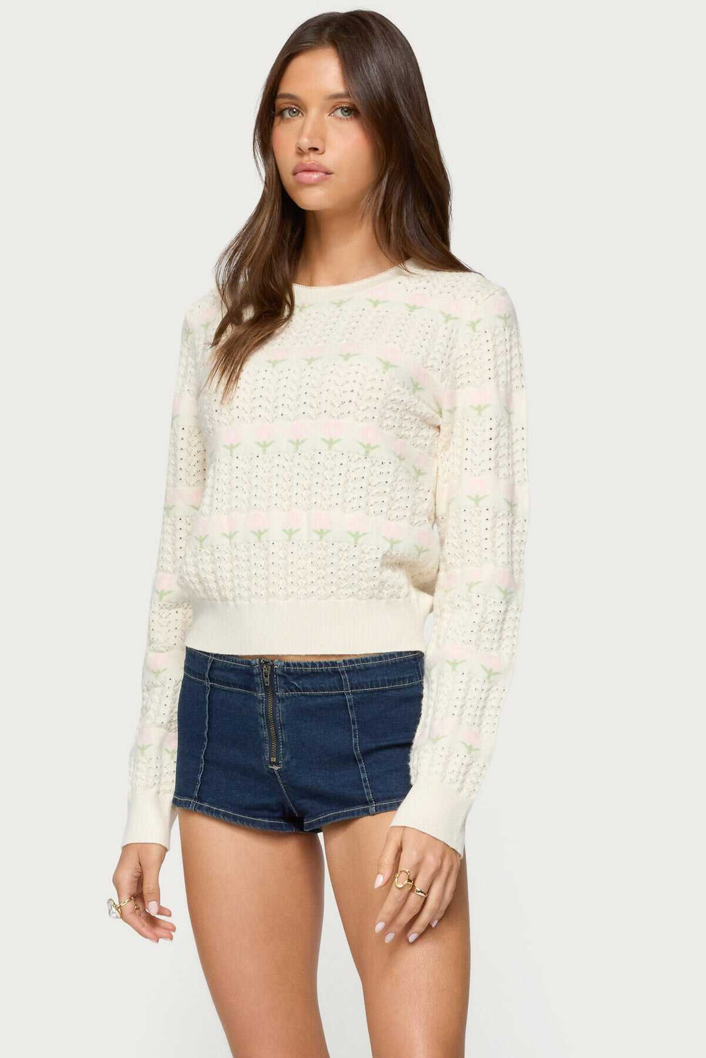 Flower Textured Knit Sweater