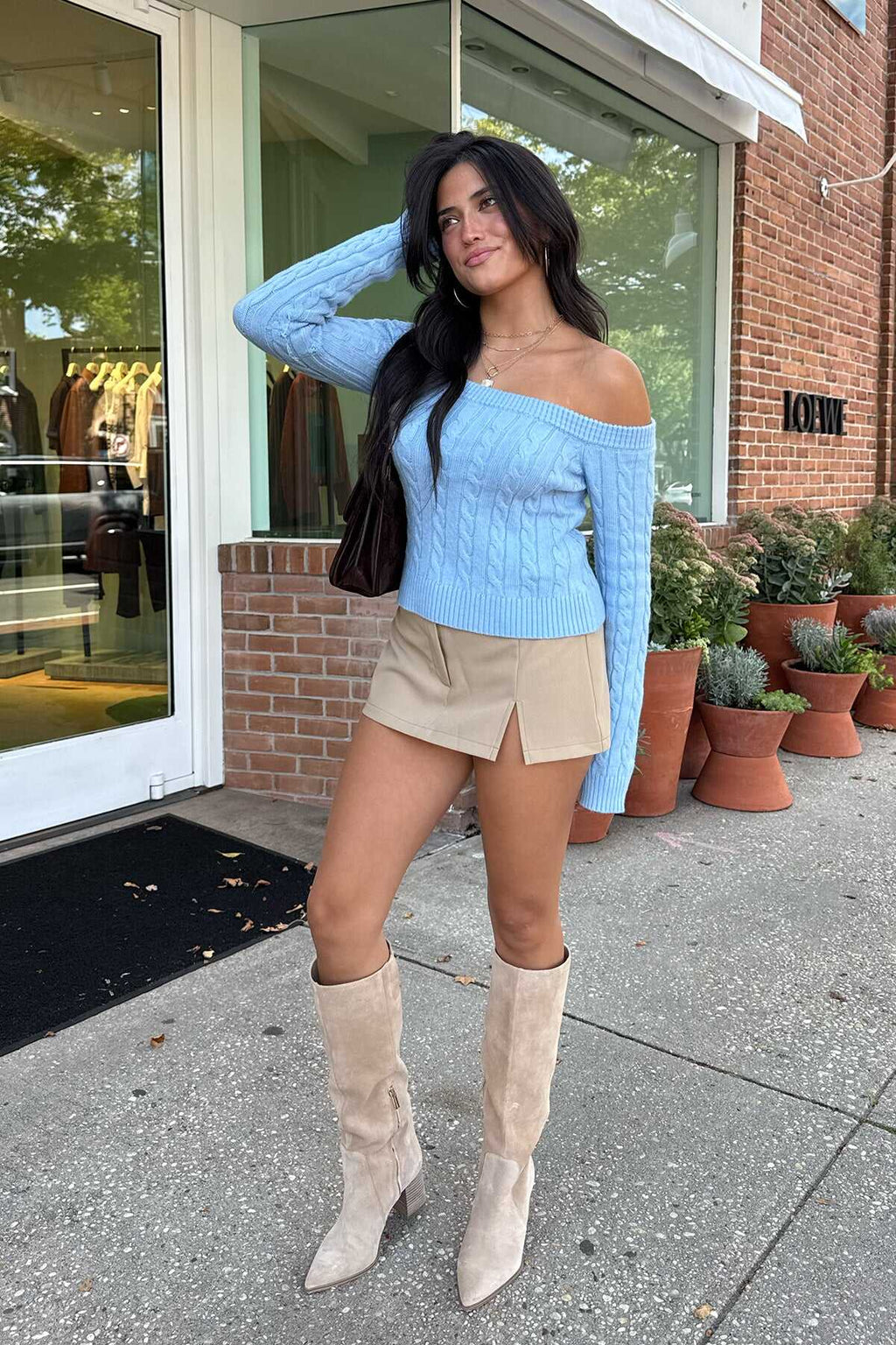 Off Shoulder Cable Knit Sweater