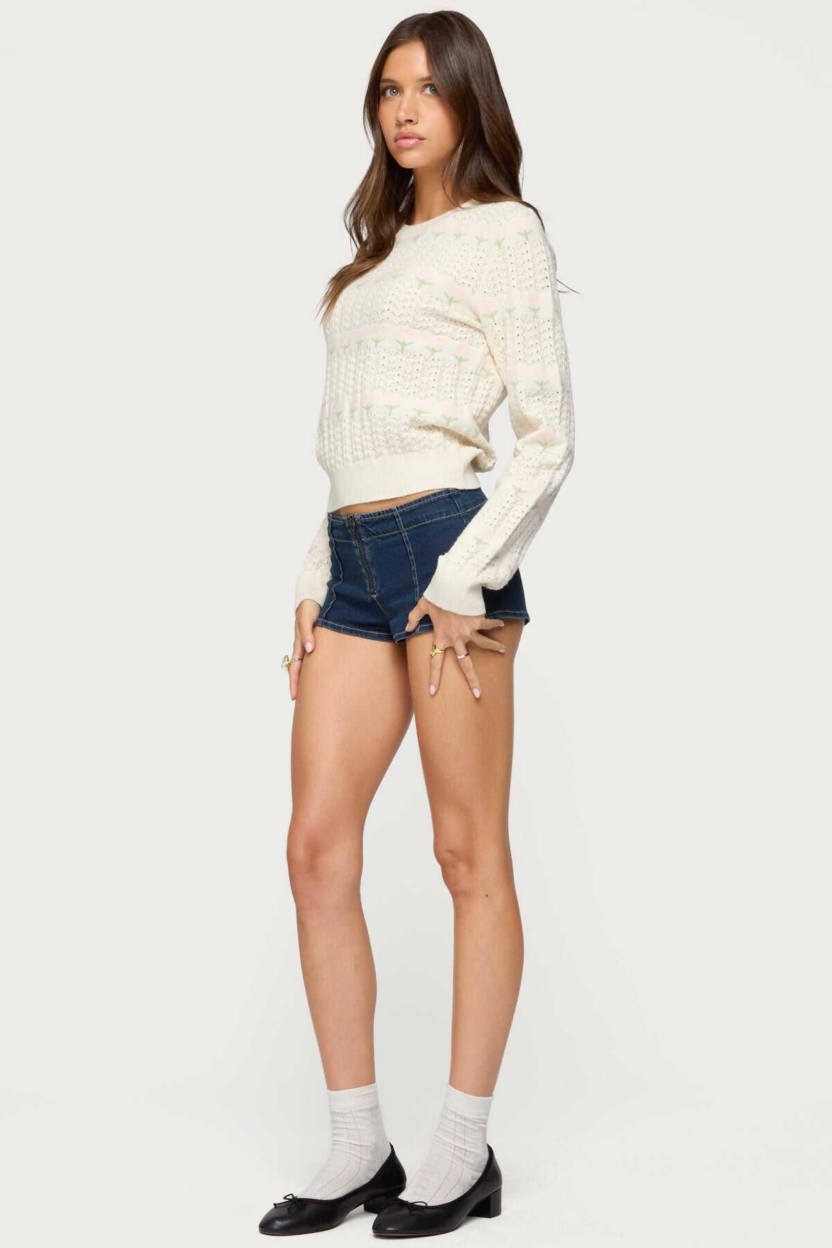 Flower Textured Knit Sweater